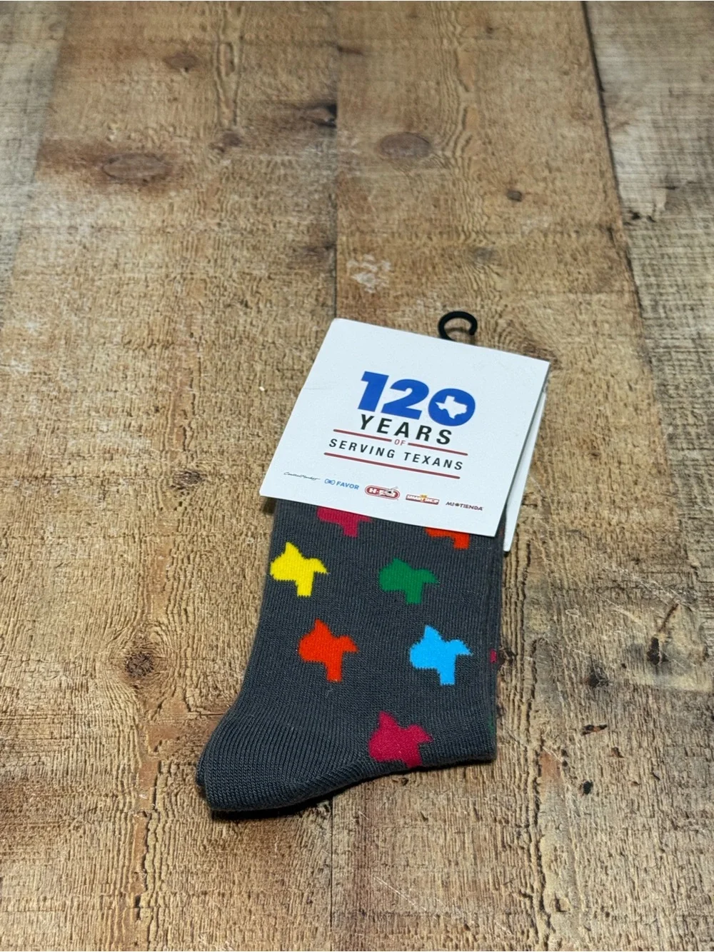 H-E-B HEB 120 Years Texas Shape Geometric Crew Socks Gray for adult. One size  M